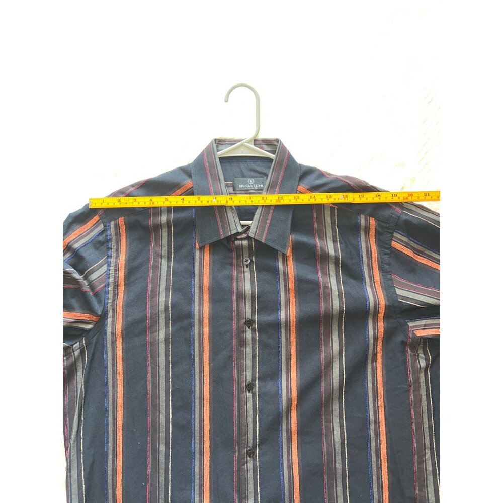 Bugatchi Uomo‎ XL Men's Striped Button-Up Shirt – Black Multi-Color Microfiber - Picture 7 of 9